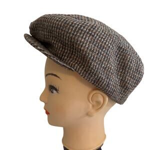 Vintage 70's Harris Tweed Scotland Handwoven Wool Plaid Snap Newsboy Cap Hat